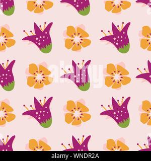 Abstract summer flowers on a warm apricot colored background.  Stock Vector