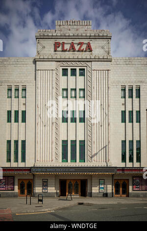Restored historical art deco Plaza Super Cinema and Variety Theatre cinema in Stockport 1932 Grade II* listed building by architect William Thornley