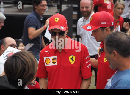 Monza, Italy 5 September 2019: Sebastien Vettel is among his fans and givings autograph in Monza circuit paddock. Stock Photo