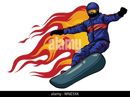 Snowboarder crow on fire vector illustration art Stock Vector
