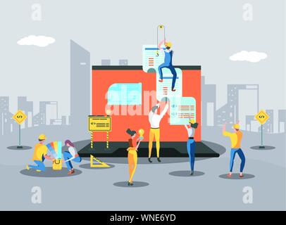 builder and laptop with webpage under cosntruction vector illustration design Stock Vector