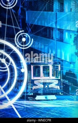 Composite image of binary codes and lines Stock Photo