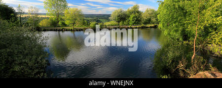 View over Ilkley Moor Tarn, above the town of Ilkley, West Yorkshire, England, UK Stock Photo