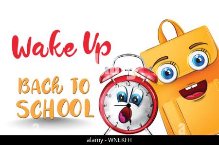 Alarm clock back to school funny cartoon character Vector watercolor Stock Vector
