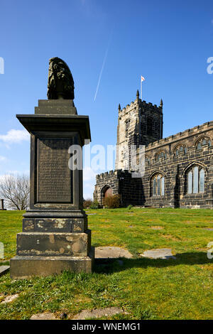 St Michael and All Angels Church stands on Warhill overlooking the village of Mottram in Longdendale, Tameside Greater Manchester,  Grade II* listed b Stock Photo