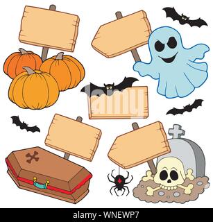 Halloween wooden signs collection Stock Vector