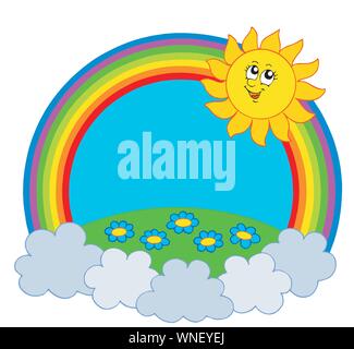 Sun and meadow in rainbow Stock Vector