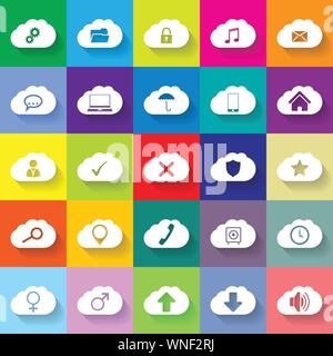 Cloud networking flat icon set of 25 Stock Vector