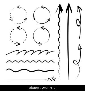 Hand drawn style arrows and abstract doodle in various directions illustration 013 Stock Vector