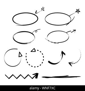 Hand drawn style arrows and abstract doodle in various directions illustration 012 Stock Vector