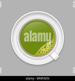 Realistic matcha cup top view, japanese green tea Stock Vector