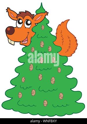 Squirrel on coniferous tree Stock Vector