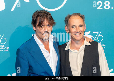 VENICE, Italy. 06th Sep, 2019. Johnny Depp and Mark Rylance attend a photocall for the World Premiere of 'Waiting for The Barbarians' during the 76th Venice Film Festival at Palazzo del Casinò on September 06, 2019 in Venice, Italy. Credit: Roberto Ricciuti/Awakening/Alamy Live News