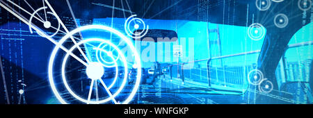 Composite image of binary codes and lines Stock Photo