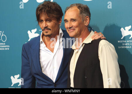 Italy, Lido di Venezia, September 6, 2019 : Johnny Depp and Mark Rylance at the photocall of ' Waiting for the Barbarians ' director Ciro Guerra. 76th