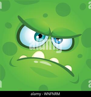 Cartoon monster face. Vector Halloween green mad angry monster Stock Vector