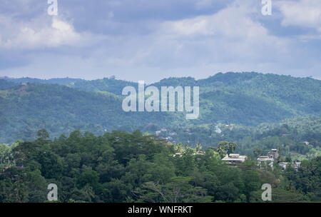 Kandy city aerial panoramic view from Bahirawakanda Sri Maha Bodhi temple. The temple is at a very hilly place in Kandy, SRI LANKA. Stock Photo