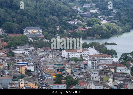 Kandy city aerial panoramic view from Bahirawakanda Sri Maha Bodhi temple. The temple is at a very hilly place in Kandy, SRI LANKA. Stock Photo