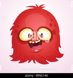 Vector cartoon Halloween monster. Red furry flying monster with big eyes. Red hairy monster vector icon. Red fluffy funny ghost game character. Cute r Stock Vector