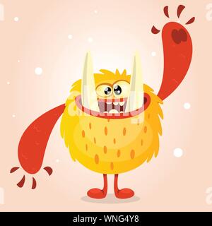 Happy orange monster. Vector Halloween  monster character smiling and waving. Vector isolated on light background Stock Vector