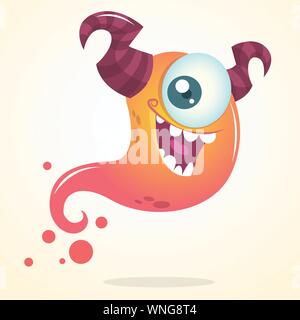 Cute cartoon pink ghost with two horns and one eye. Vector Halloween character Stock Vector