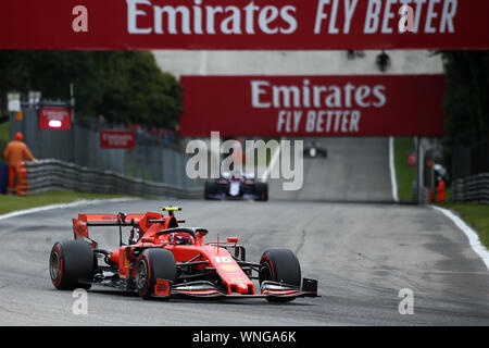 Monza, Italy. 06th Sep, 2019. Monza, Italy. 6th September. Formula 1 Gran Prix of Italy. Charles Leclerc of Scuderia Ferrari during practice for the F1 Grand Prix of Italy Credit: Marco Canoniero/Alamy Live News Stock Photo