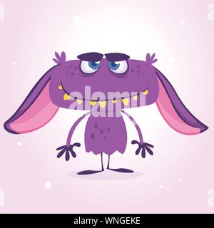 Happy purple monster. Vector Halloween violet monster character mascot Stock Vector