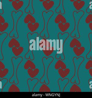 seamless vector pattern with bones and hearts Stock Vector