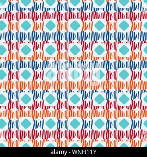 seamless vector abstract pattern with tetured geometric shapes in blue white red and orange Stock Vector