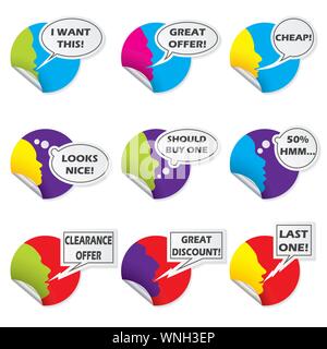 Color sticker set with various messages Stock Vector