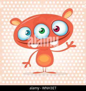 Vector cute caroon monster alien. Halloween monster character with three eyes Stock Vector