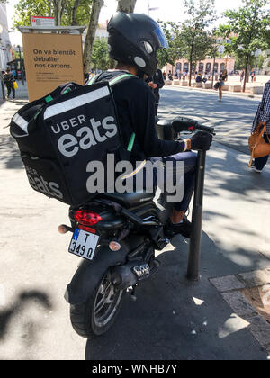 Uber Eats meal deliverer, Lyon, Rhone, France Stock Photo