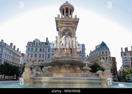 LYON, FRANCE, SEPTEMBER 6, 2019 : Fountain in Place des Jacobins. The square belongs to the World Heritage Site and is one of the most famous in Lyon. Stock Photo