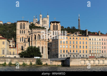 LYON, FRANCE, SEPTEMBER 6, 2019 : Lyon Cathedral. Begun in 1180 on the ruins of a 6th-century church, Saint-Jean Cathedral was completed in 1476. Stock Photo