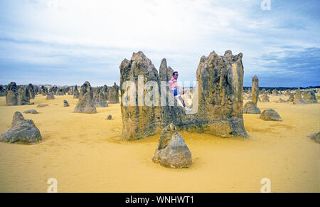 The Pinnacles Desert is contained within Nambung National Park, near the town of Cervantes, in Western Australia. Stock Photo