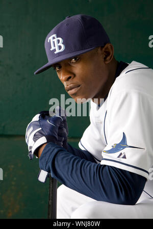 March 24, 2008; St Petersburg, FL, USA; Tampa Bay Rays outfielder B.J. Upton (2) in the dugout of Al Lang Field. Stock Photo