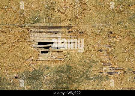 Detail of the wall of a traditonal farmhouse in southern France, made of wood, loam and straw Stock Photo