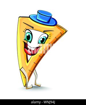 Ruler triangle funny character smiling Vector. School supplies item illustration watercolor style Stock Vector
