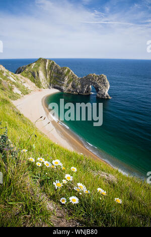 A view of Durdle Door on the jurassic coast, on a sunny summer day. Dorset, UK.