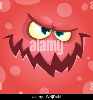Cartoon screaming monster face. Vector Halloween red angry monster avatar Stock Vector