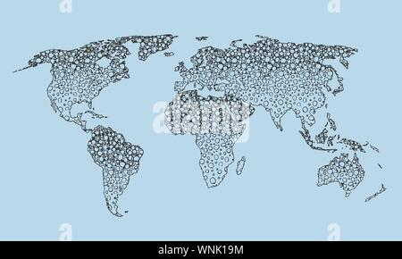 Best doodle world map for your design. Hand drawn freehand editable sketch. Planet Earth simple graphic style. Vector line illustration, EPS 10 Stock Vector