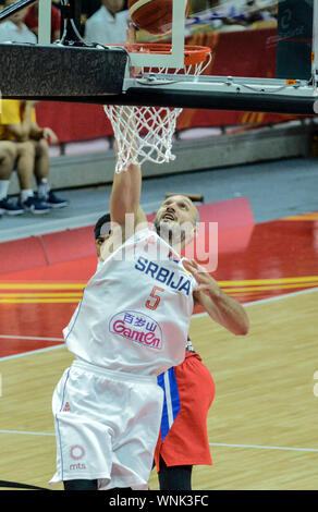 Marko Simonovic (Serbia Basketball National Team) dunks against Puerto Rico. Basketball World Cup China 2019, second round Stock Photo
