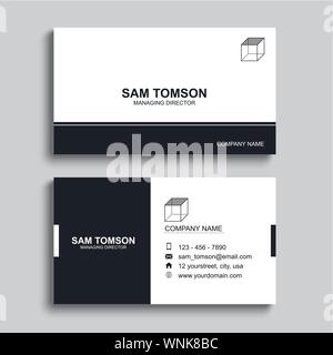 Minimal business card print template design. Black color and simple clean layout. Stock Vector