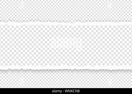 Torn paper with ripped edges. Squared ripped horizontal grey paper with empty spase for text. Rip tear white banner template. Stock Vector