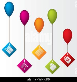 Labels hanging on balloons Stock Vector