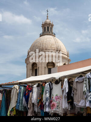 Street market in Santa Clara street in Alfama district of Lisbon Stock Photo