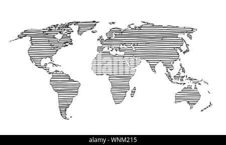 Best doodle world map for your design. Hand drawn freehand editable sketch. Planet Earth simple graphic style. Vector line illustration, EPS 10 Stock Vector