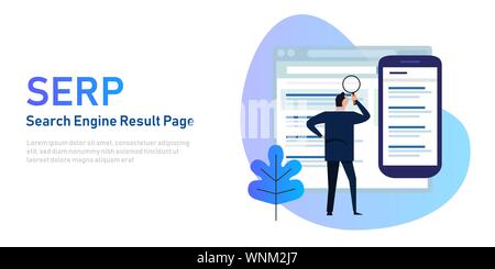 SERP Search Engine Result Page on screen and mobile device. Stock Vector