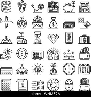 Millionaire icons set, outline style Stock Vector