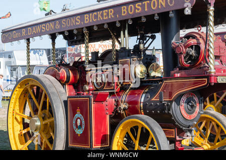 Blandford Forum.Dorset.United Kingdom.August 24th 2019.A Fosters traction engine is on display at The Great Dorset Steam Fair. Stock Photo